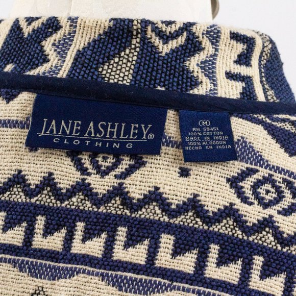 Vintage M Cotton Southwestern Sweater Jacket Blue - Picture 9 of 10